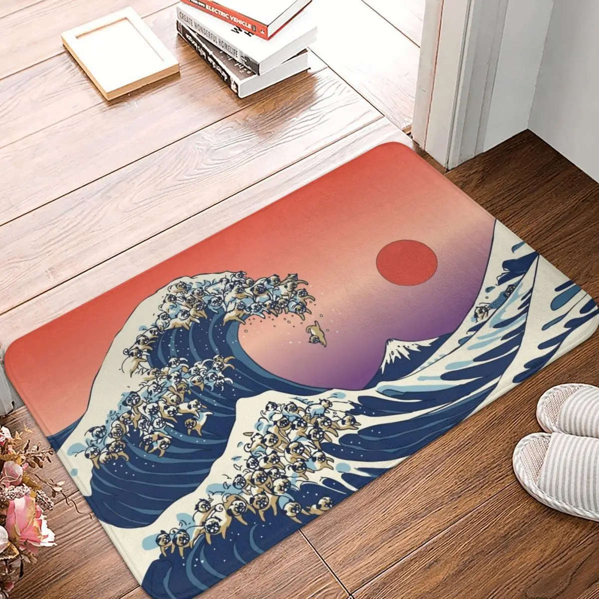 

The Great Wave Of Pug Doormat Carpet Mat Rug Polyester Anti-slip Floor Decor Bath Bathroom Kitchen Living Room 40x60