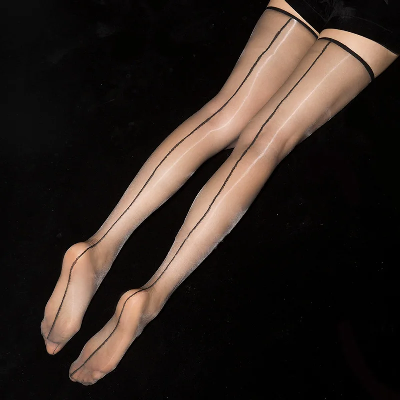 1D Woman Ultra Thin Sexy Oil Shinny Backline Stockings Transparent Seamed Thigh High Long Medias Women Nylon Shine Stockings