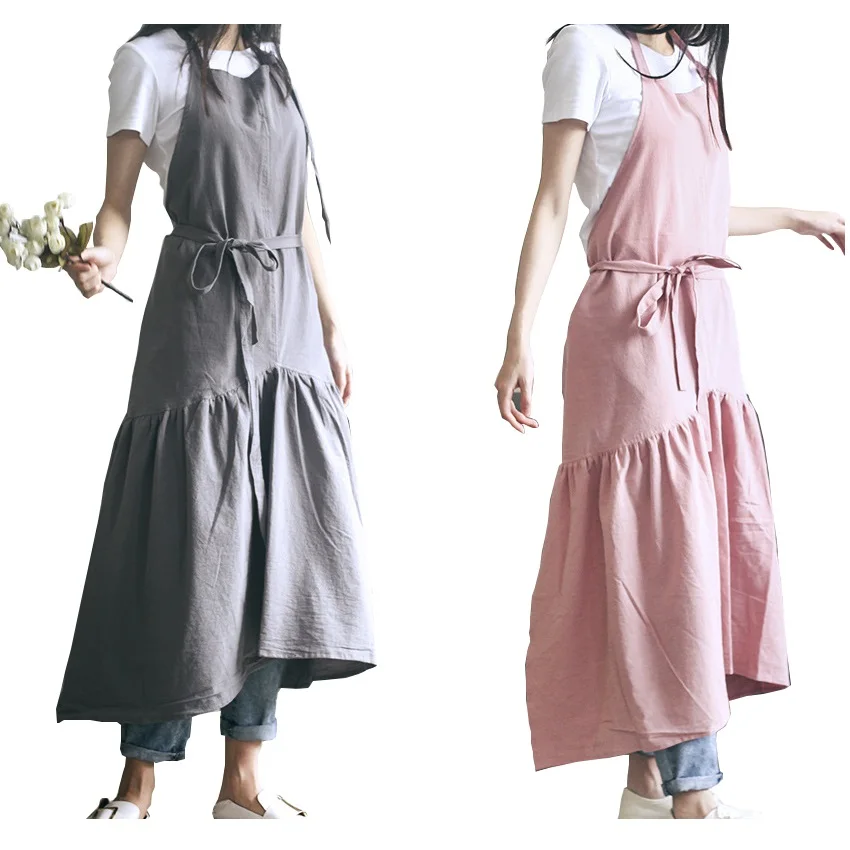 

Brief Nordic Wind Mermaid Fairy Cotton Linen Cooking Kitchen Apron For Woman dress flower Shop smock Hairdresser bib Custom Logo