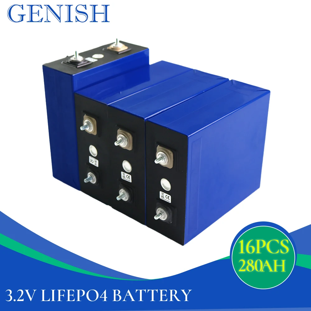 

12v 24v 36v 48v 280AH Lifepo4 16Pcs Rechargeable Battery Pack 3.2v Lithium Iron Phosphate Solar Cell For PV RV US/UK Tax Free