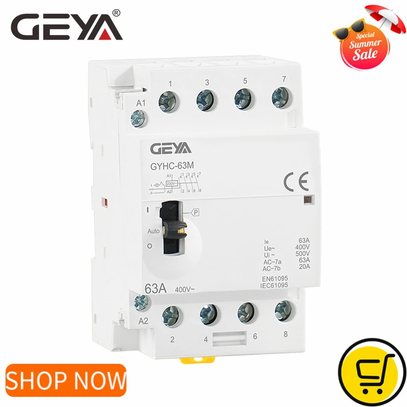 Контактор GEYA 4P 40A 63a 4NO или 2NC2NO 220 В/230 В 50/60 Гц Din рейка бытовой модульный контактор