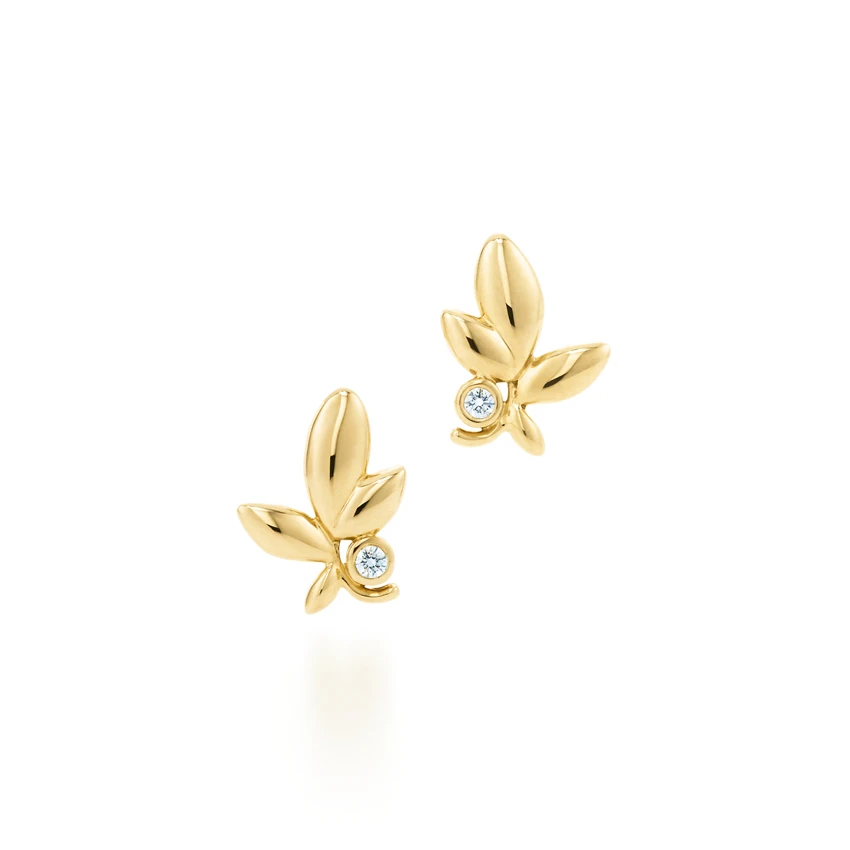 

Light luxury fashion personality olive leaves inlaid stone earrings stud earrings