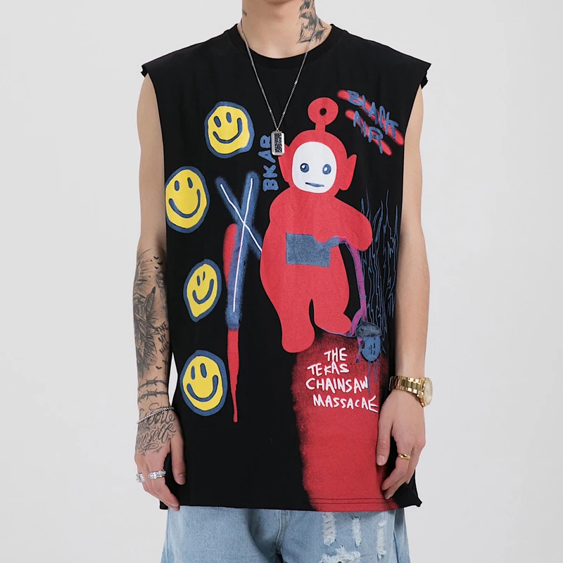 Футболка мужская длинная в стиле хип-хоп с мультяшным принтом | Мужская одежда