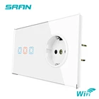 SRAN Новый Умный Wi-Fi переключатель и электрические розетки, полная плоская кристаллическая стеклянная панель, 153*82 мм ЕС умный переключатель с розеткой