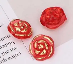10pcs 10pcs Crystal Buttons Candy Color Gold Edge Clear Rose Flower Acrylic Buttons for Decoration Handmade Craft Sewing Accessories - Цвет: 10pcs
