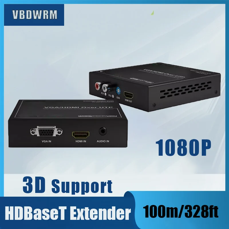

2-in-1 VGA HDMI HDBaseT Extender Kit HDMI VGA to HDMI Extender scaler with Auto-Switch TX and PoH up to 100M/328ft EDID Audio