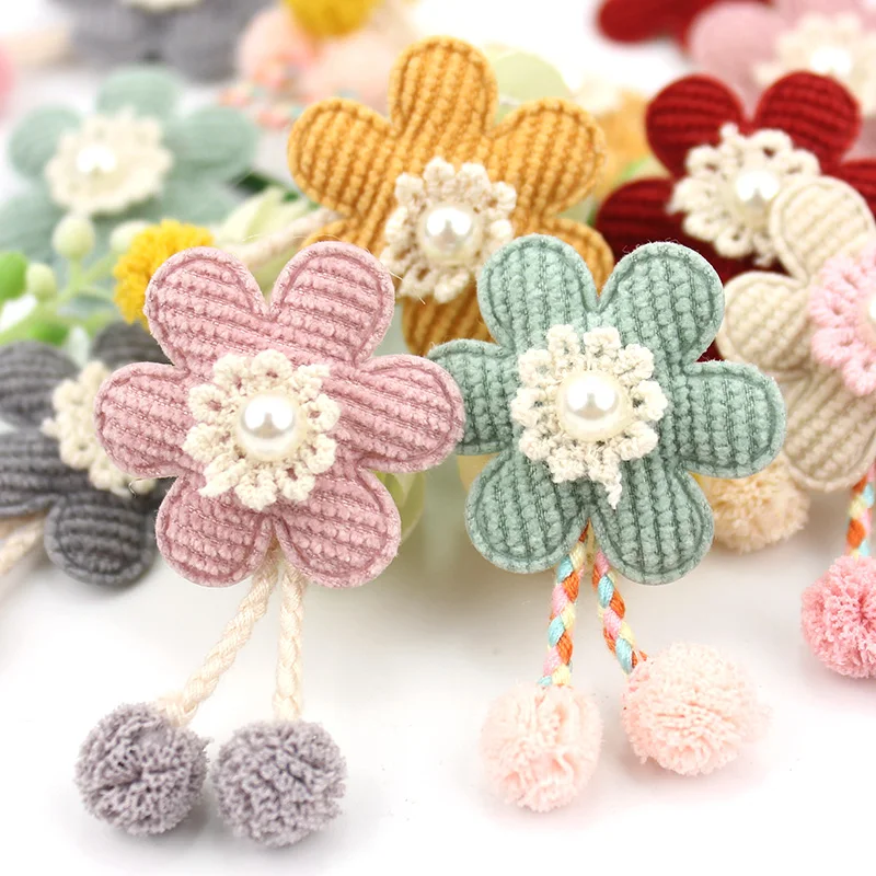 

12Pcs 3.2*5cm Handmade Pearl Flowers Padded Appliques For DIY Baby Hairpin Headwear Decor Crafts Ornament Garment Accessories