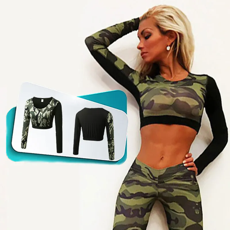 

Топ женский бесшовный с длинным рукавом и камуфляжным принтом