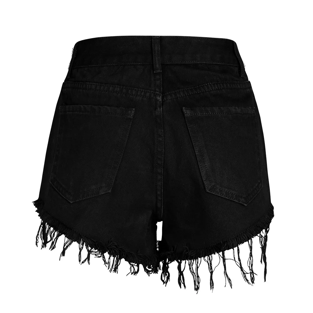 

Women's denim shorts 2021 summer new shorts loose high waist diamond chain black denim shorts