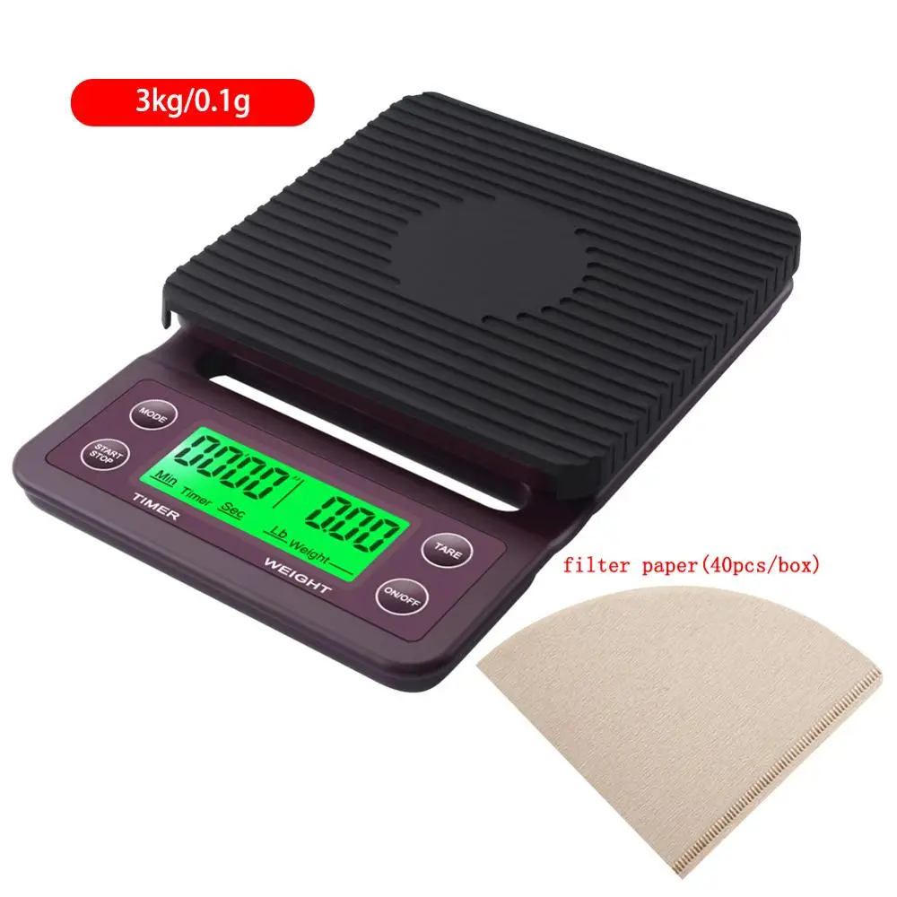 Claret 3kg0.1g paper Yieryi, Ручная шлифовка, электронные весы для кофе, взвешивание, диапазон синхронизации, 3 кг/0,1 г, 5 кг/0,1 г, цифровые кофейные весы для кухонной стойки - Цвет: Claret 3kg0.1g paper