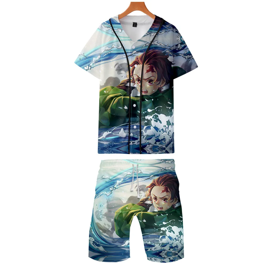 

Demon Slayer: Kimetsu No Yaiba Men's Anime Set 3D Cartoon Japanese Shirt + Elastic Shorts Two Piece Harajuku Tracksuit Clothing