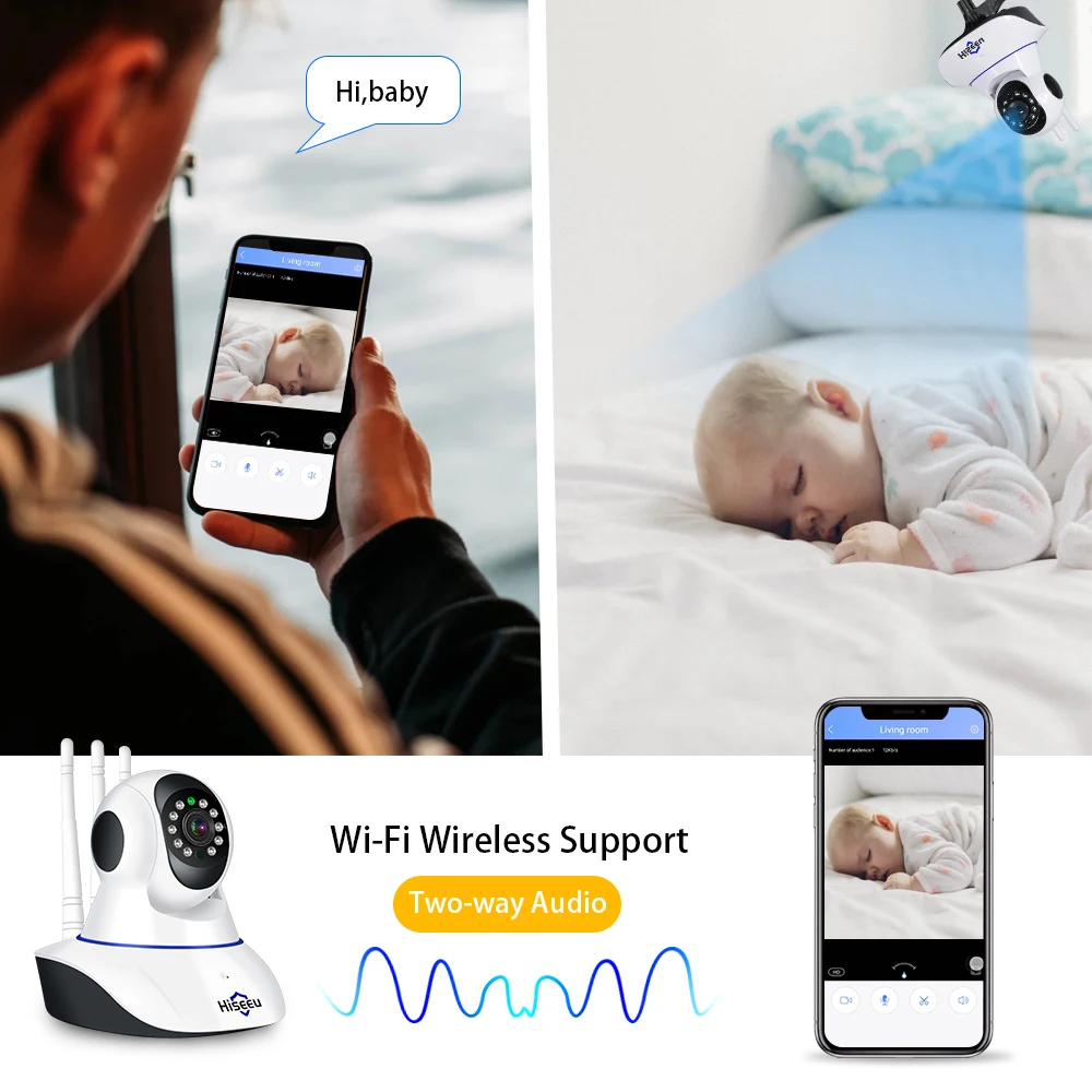 Беспроводная ip камера Hiseeu 1080P с Wi Fi HD 2 мегапиксельная Поворотная двухканальная