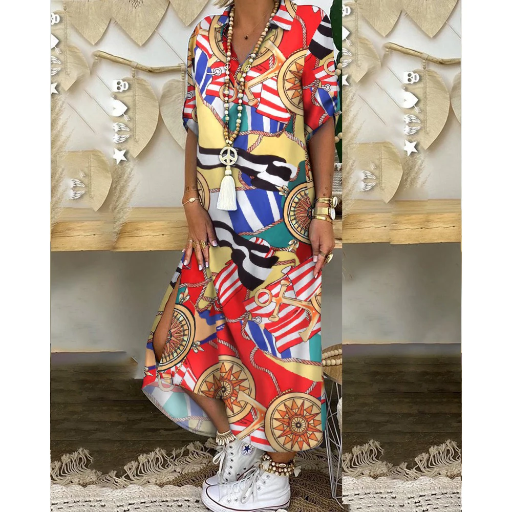 

Letter Print Shirt Dress Women 2020 Summer Casual Button Long Sleeve Loose Beach Maxi Dress Sexy Split Long Party Dress Vestidos