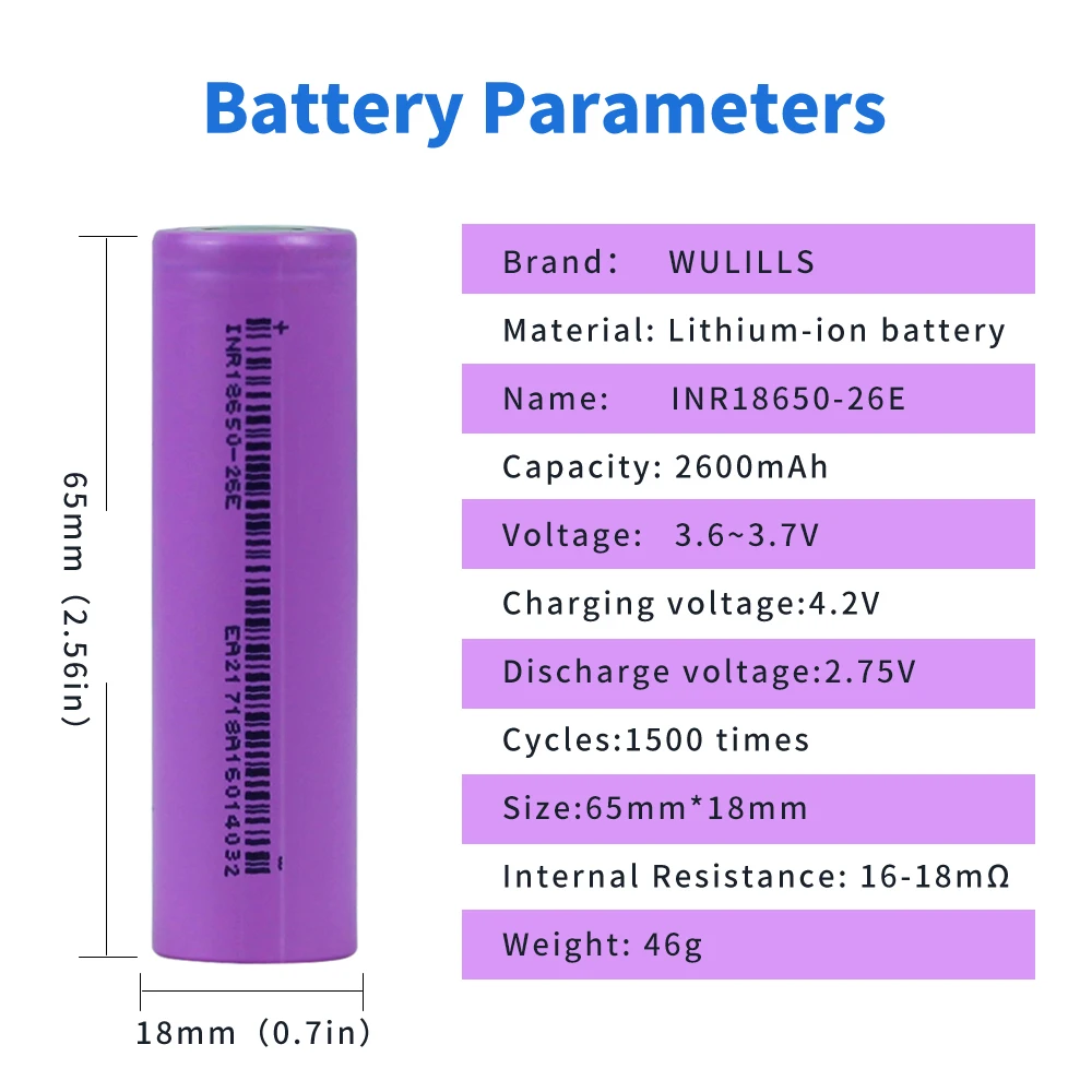 New 2021 18650 2600mAh Battery 3.7V 20A Discharge Lithium Ion Rechargeable Battery for Counter Lamp Flashlight 18650 Batteries