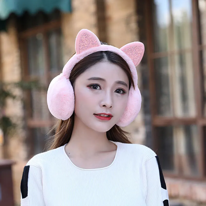 Warm Headphones Faux Fur Children Earmuffs Winter Rabbit Fu Ear Folding Cat Ears | Аксессуары для одежды