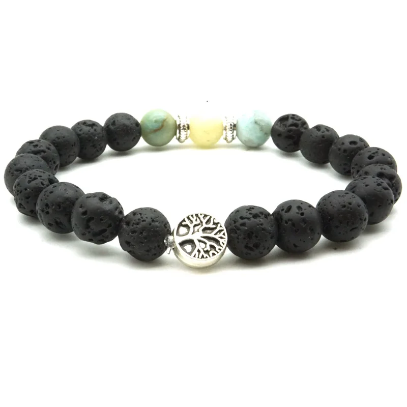 Винтажное Древо жизни 8 мм амазонический камень черный из вулканической лавы