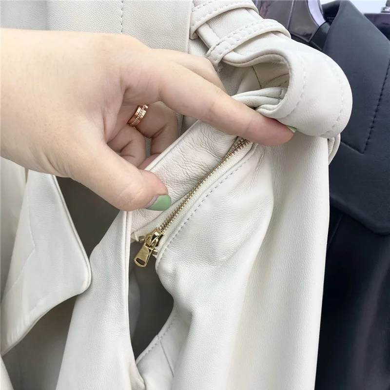 2022 Genuine Leather Jacket Women Short Fashion Gold Button Design Motorcycle Biker Zipper Natural Sheepskin Coat