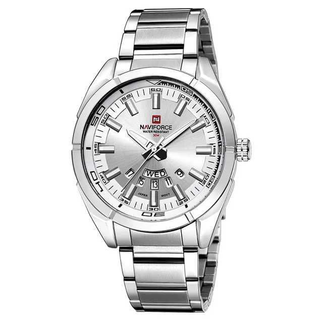 Часы NAVIFORCE для мужчин лучший бренд Мужские часы полностью стальные водонепроницаемые повседневные кварцевые часы с датой спортивные военные наручные часы Relogio Masculino - Цвет: Silver white