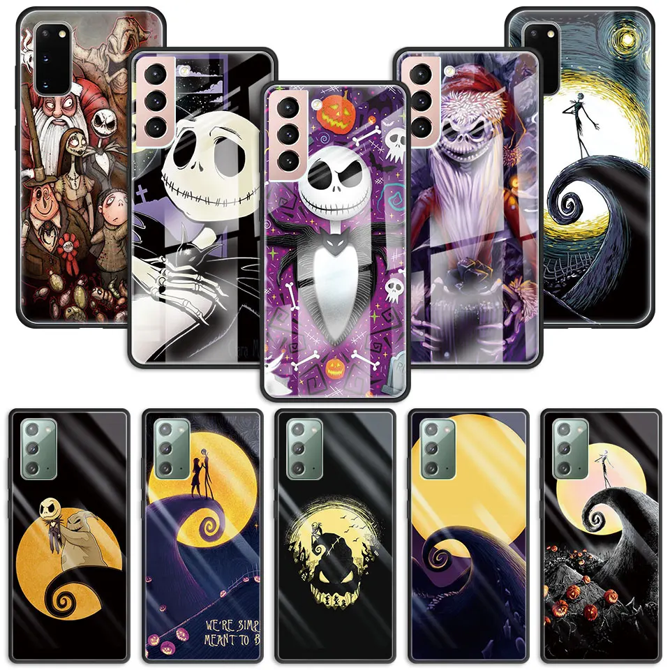 

Nightmare Before Christmas Funda for Samsung Galaxy S20 FE S21 Note 20 Ultra S10 Plus Tempered Glass Case Cover Luxury Coque