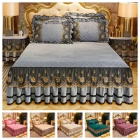 luxury europe princess bedding bed skirt set pillowcases velvet thick warm lace bed sheets mattress cover king queen twin
