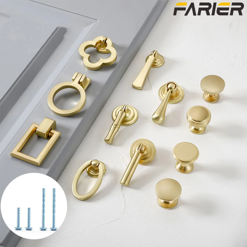 - Gold Cabinet Pulls Solid Zinc Alloy Kitchen Cupboard Single hole for bedside table Handle Drawer Knobs Furniture Handle Hardware