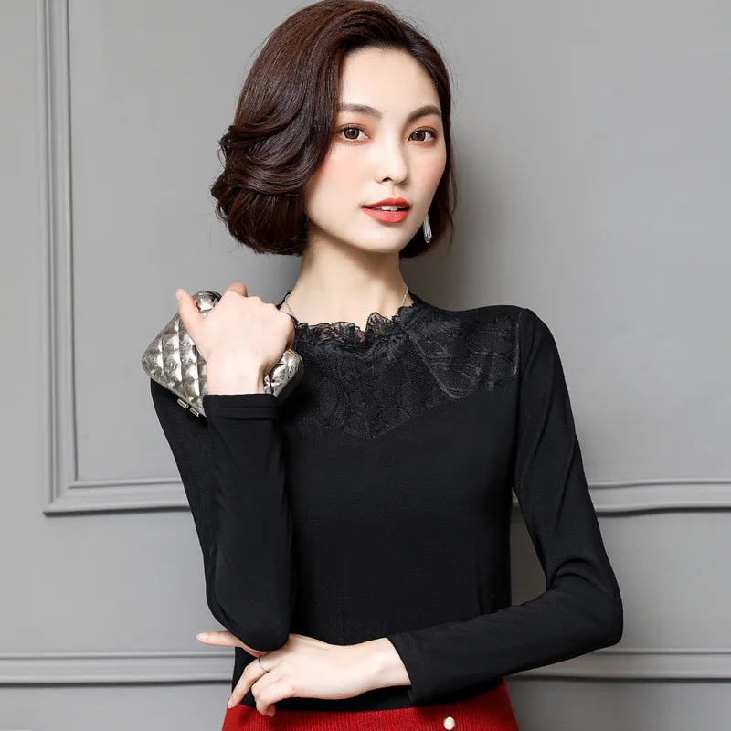 Женская футболка осенне-зимняя бархатная утепленная с длинными рукавами и