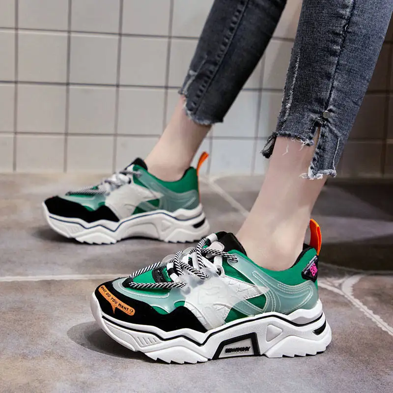 Новинка 2019 года Модные женские кроссовки на толстой платформе ботинки с