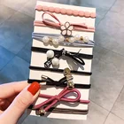 Эластичные резинки для волос с цветочным узором, 58 шт.компл., резинки для волос с жемчужинами и бантом, Модные прочные резинки для фиксации хвостиков, аксессуары для волос