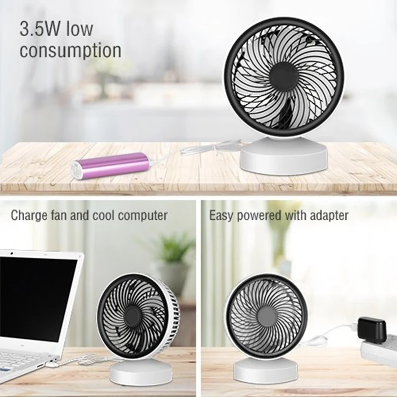 Usb вентилятор мини Настольный маленький портативный 7 турбо листья 22 ° Tiltable с