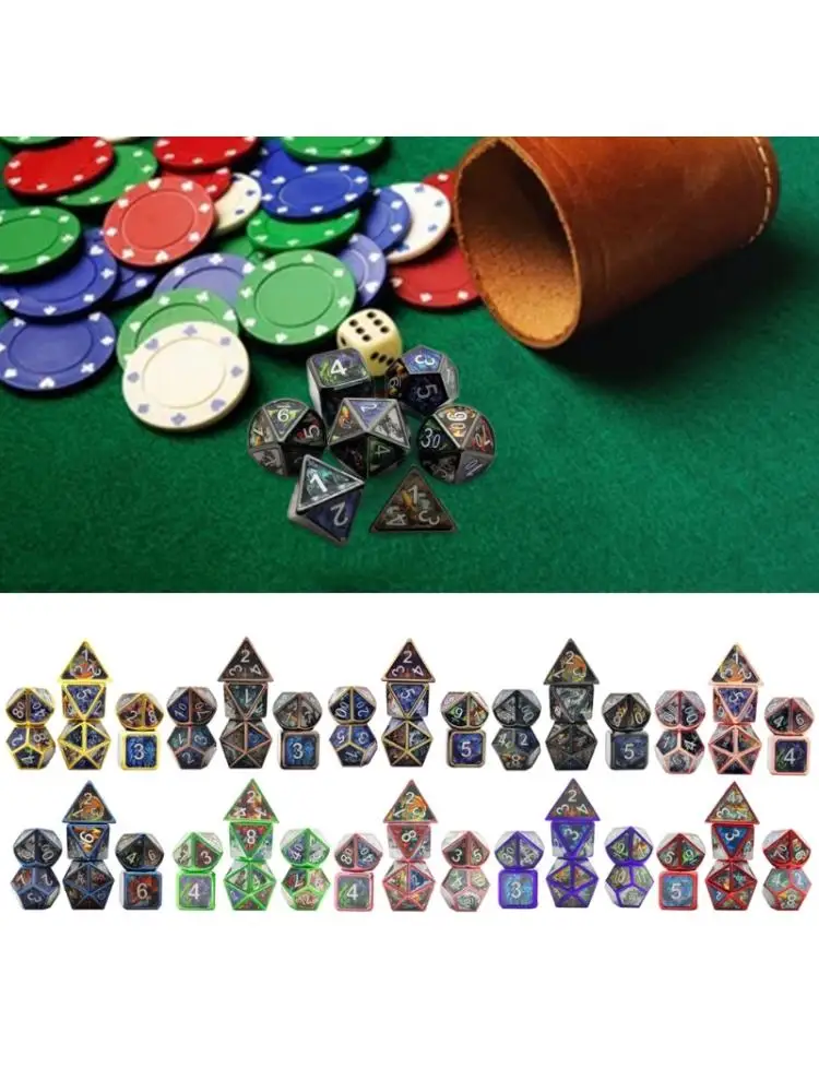 

7pcs 2021 Hot Deluxe Metal Dice Polyhedral Board Game Dice Set for friends Party RPG MTG 24BD