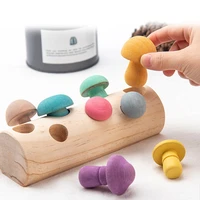 wooden rainbow blocks mushroom picking game educational wooden baby toys developmental shape matching assembly grasp montessori
