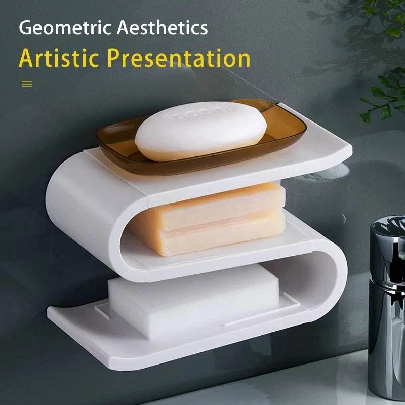 

Portable Soap Dishes Soap Holder Drainage Storage Multifunctional Racks Strong Seamless Stickers Punch Free Bathroom Soap Box