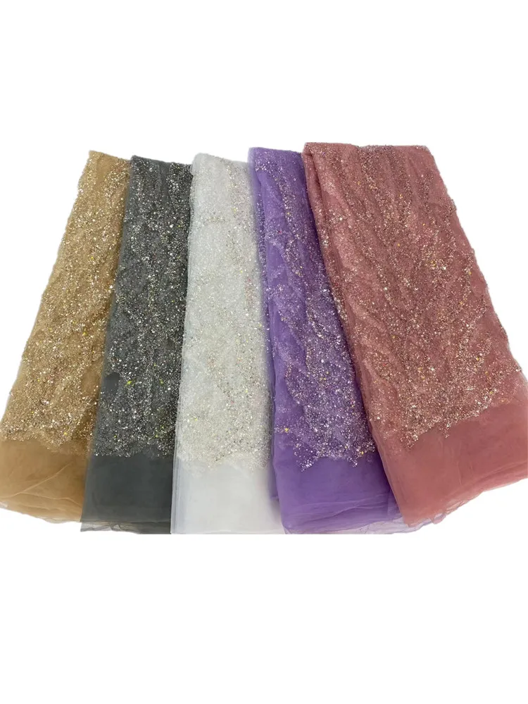 

Hot Sale Embroidered African Lace Fabric 2021 High Quality Lace French Nigerian Net Sequins Lace FabricsRF-340