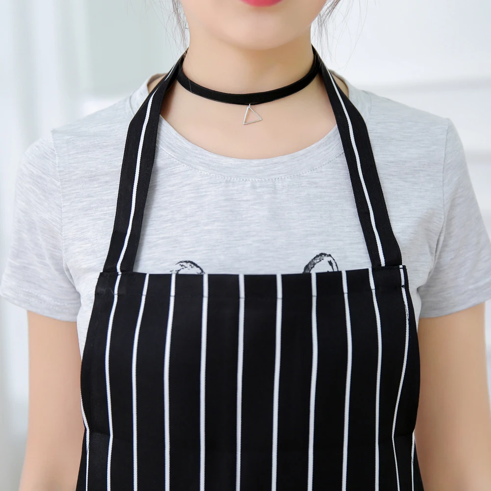

Kitchen Bib Cooking Apron Stripe BBQ Baking Waterproof for Woman Men Chef Waiter Cafe Shop Adult with Two Pockets
