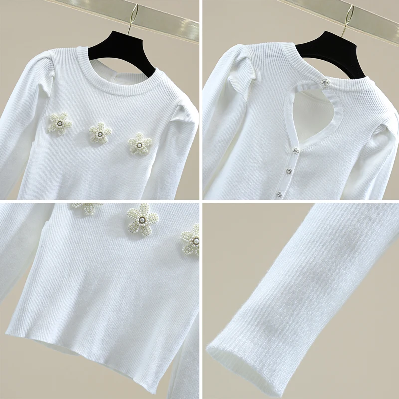 Женский укороченный топ с бусинами Осень-зима 2021 корейский Однотонный свитер