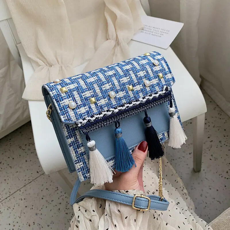 Женская Плетеная соломенная сумка с кисточкой и жемчужным декором сумочка из