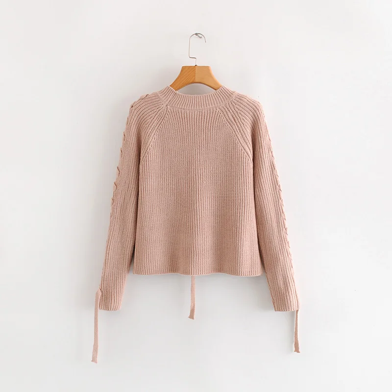 Женский вязаный пуловер с круглым вырезом повседневный однотонный длинными