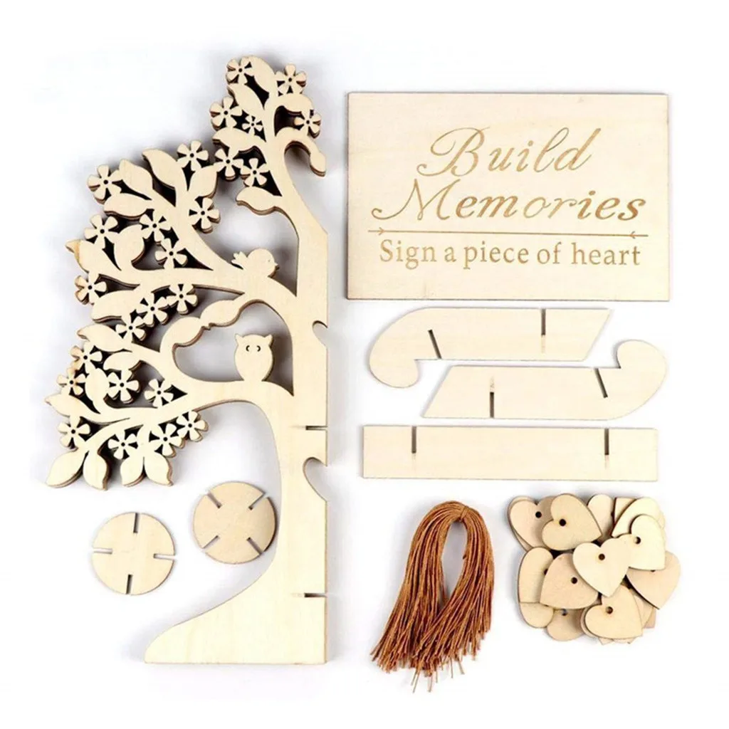Guest Pendants Wedding Books Tree Wooden Hearts Pendant Drop Ornaments Party Decoration Book For Weddings | Дом и сад