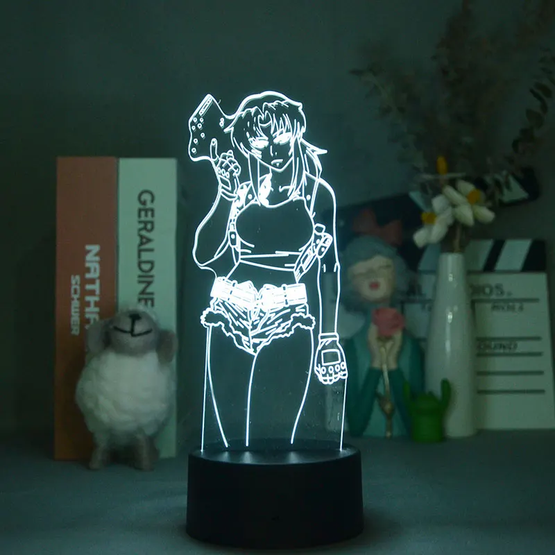 

3D Lamp For Bedroom Black Lagoon Revy Bluetooth Base Led Spotlights Children's Gift Chandelier Pendant Lamparas Desk Decor