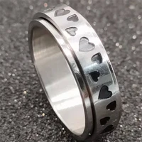 2021 retro silver metal love heart ring ladies stainless steel ring unique rotatable couple ring fashionable high quality jewelr