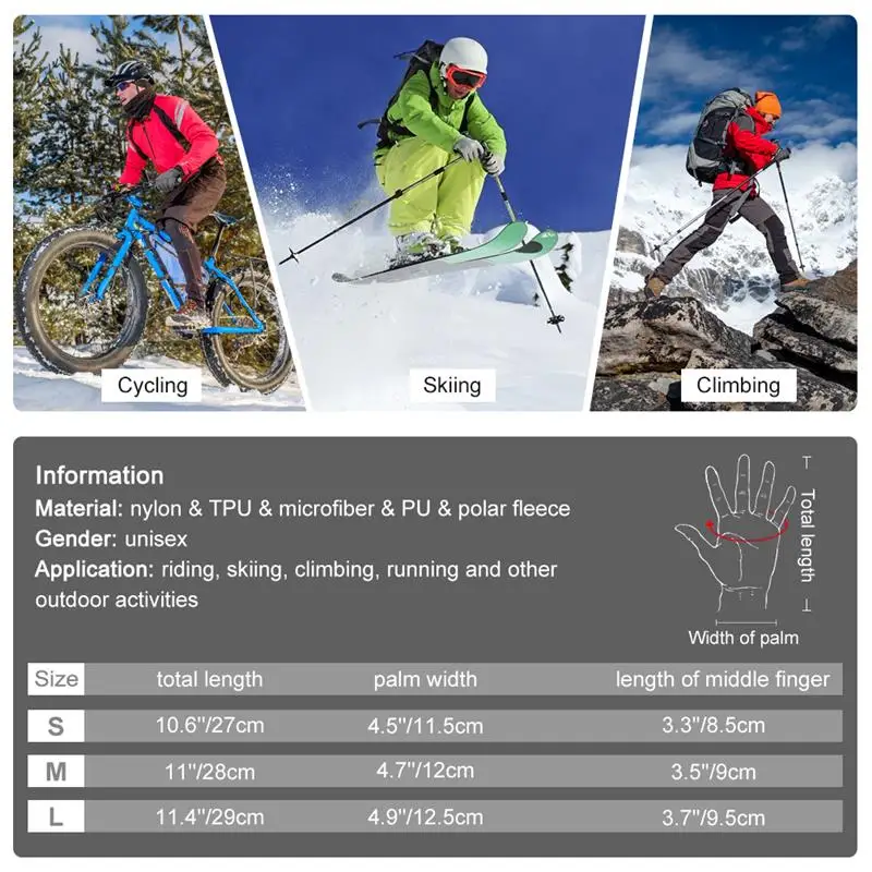 Vbiger Зимние перчатки для взрослых сенсорного экрана противоскользящие