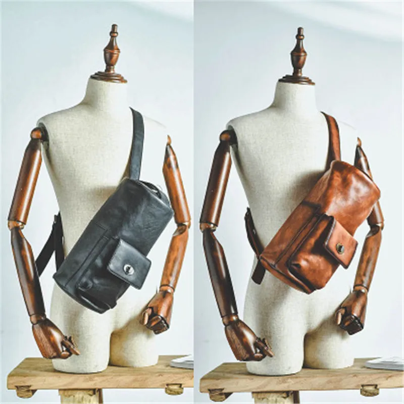 

Original handmade genuine leather men's barrel-shaped messenger bag head layer cowhide personality fashion shoulder bag tide
