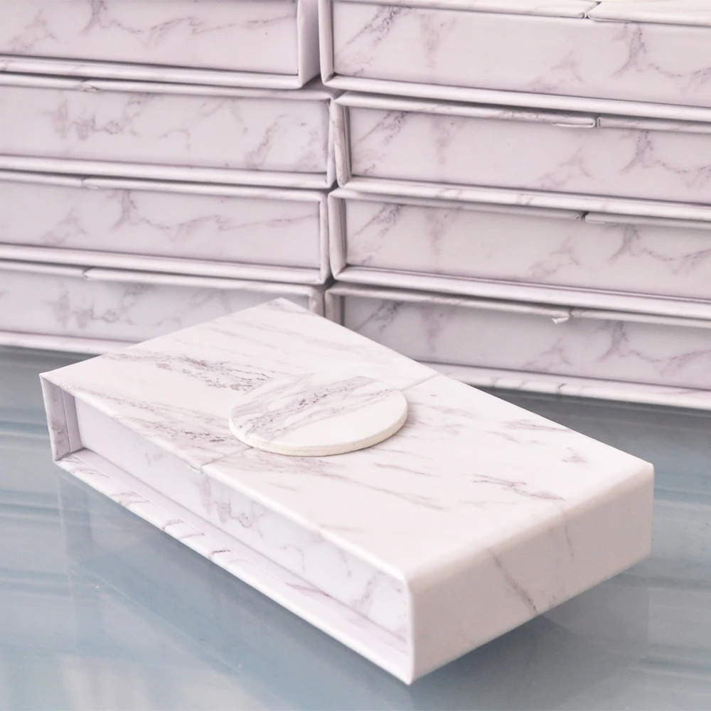 

Wholesale Eyelash Packaging Box Lash Boxes Package Custom Magnetic Marble Grey25mm False Eyelashes Makeup Storage Case Vendors
