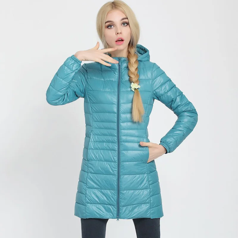 Turquoise Hooded S-7XL, Женская куртка, длинный пуховик с капюшоном, верхняя одежда размера плюс, ультралегкий пуховик, осенне-зимняя куртка, повседневное теплое пальто, YD-12 - Цвет: Turquoise Hooded