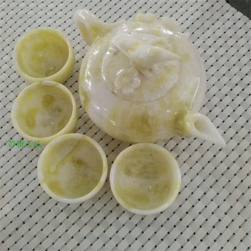 Китай ручная работа Нефритовая резьба натуральный нефрит кунгфу чайники и миски