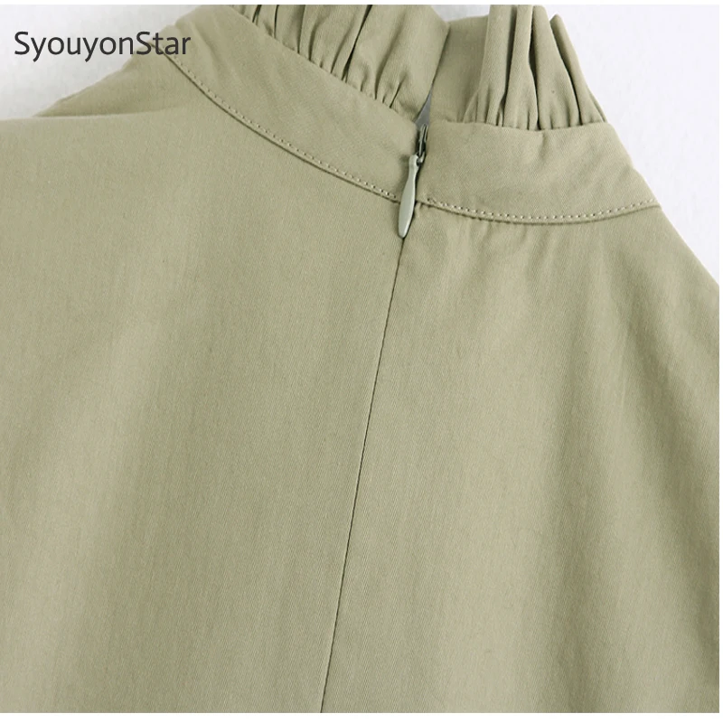 SyouyonStar Sleeveless Shirts Women Ruffles O Neck Summer Blouse Green Elegant Tops 2020 | Женская одежда