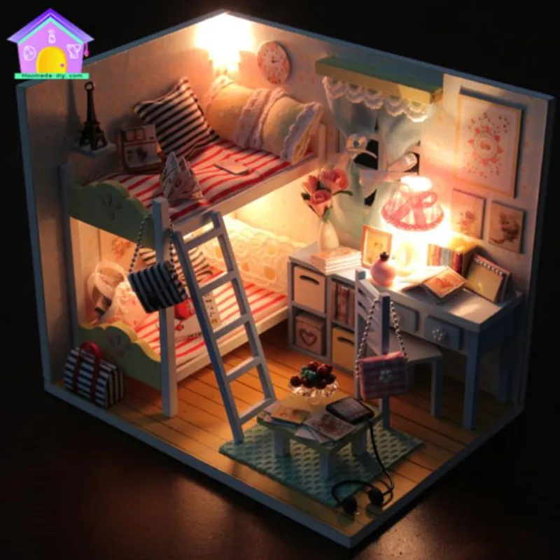 

Сделай Сам ручной работы 1:32 миниатюрный кукольный домик с крышкой милый набор для сборки снов с светодиодный светильник милый солнечный ку...