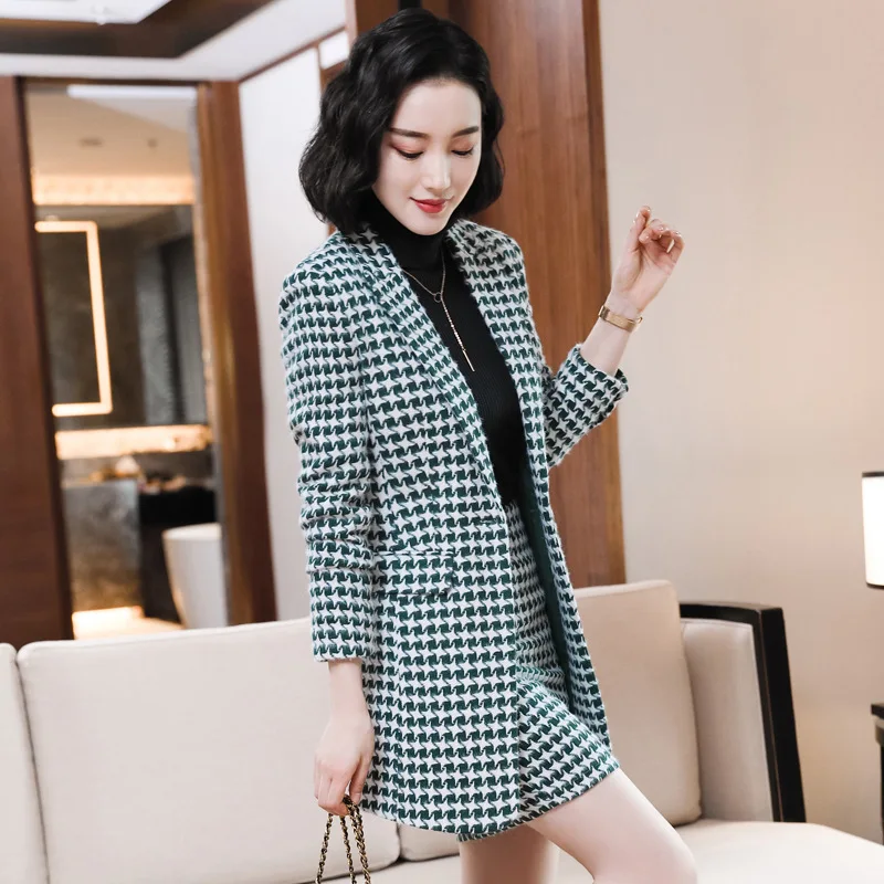 Костюм женский в клетку с юбкой модный костюм западном стиле большим рисунком