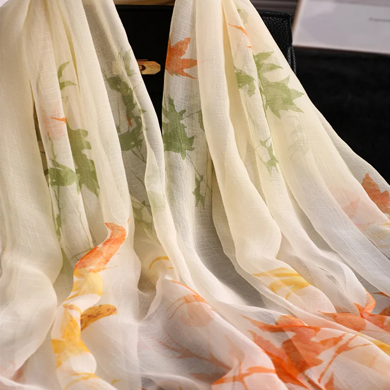 

Summer elegant women silk scarf fashion Leaves print foulard ladies shawls and wraps pashmina muffler hijabs