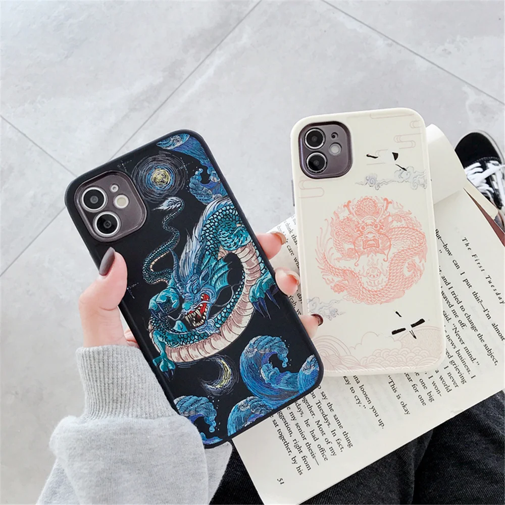 

Mysterious Oriental myths legends Chinese dragon totem Soft Silicon Case for iPhone 13 12 11 Pro X XS Max XR 8 Plus Phone Cover
